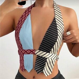 Multicolor Halter Tie Top